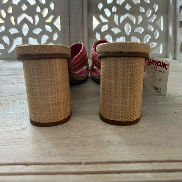 NWT  DV Dolce Vita Pink and Tan Raffia Haady Sandal High Heel Mule Size 9 - Picture 3 of 7